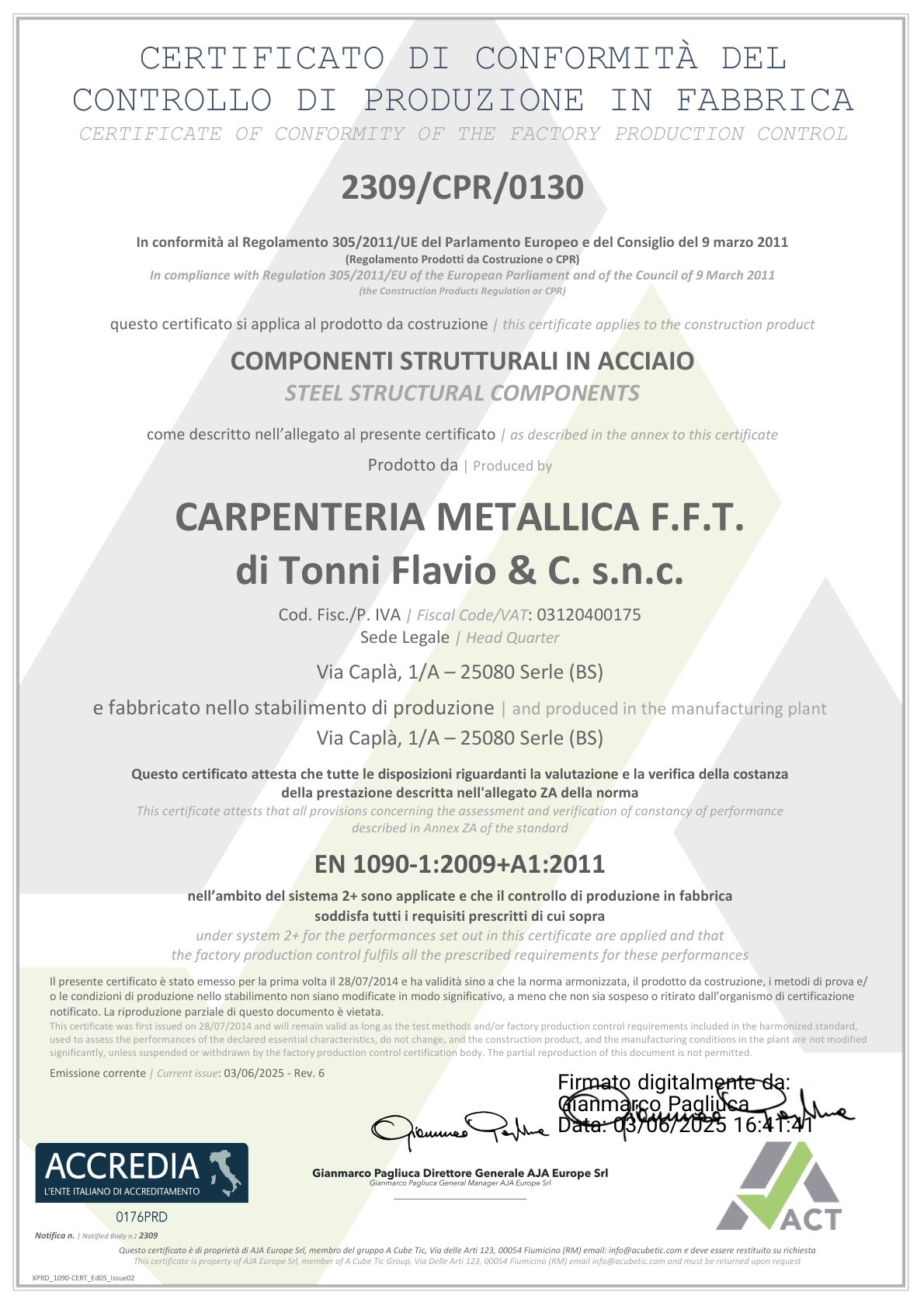 Certificato UNI EN 1090