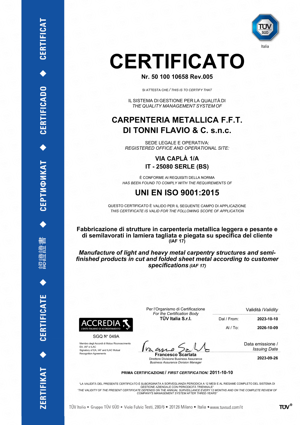 Certificato ISO 9001